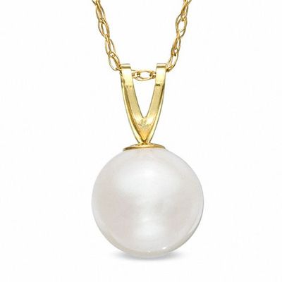 7.5 - 8.0mm Cultured Freshwater Pearl Pendant in 14K Gold