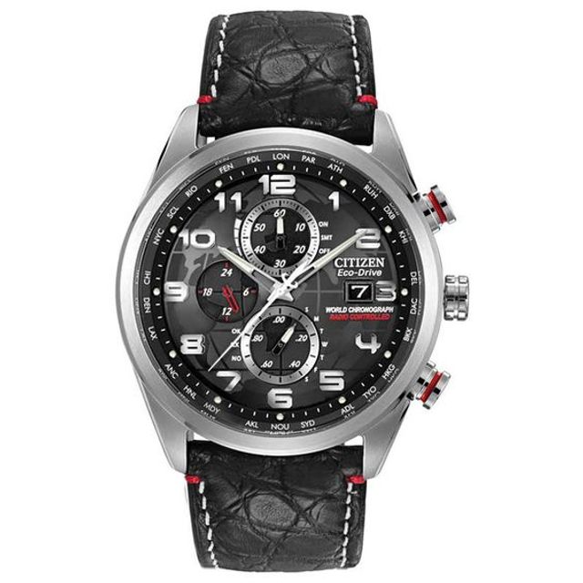 Men's Citizen Eco-DriveÂ® Limited Edition World Chronograph A-T Watch with Black Dial (Model: At8030-18F)