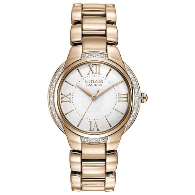 Ladies' Citizen Eco-DriveÂ® Ciena Diamond Accent Rose Tone Watch with White Dial (Model: Em0093-59A)