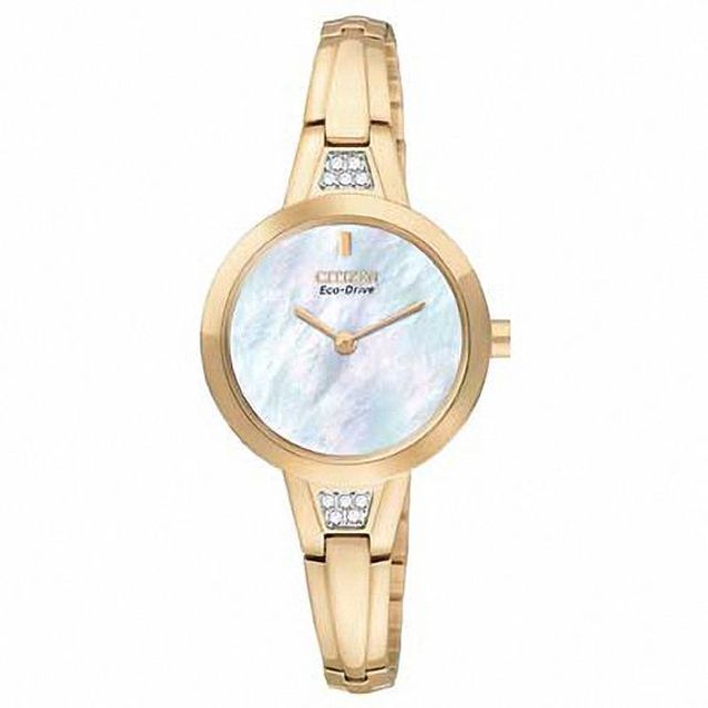 Ladies' Citizen Eco-DriveÂ® Silhouette Crystal Bangle Watch with Mother-of-Pearl Dial (Model: Ex1153-54D)