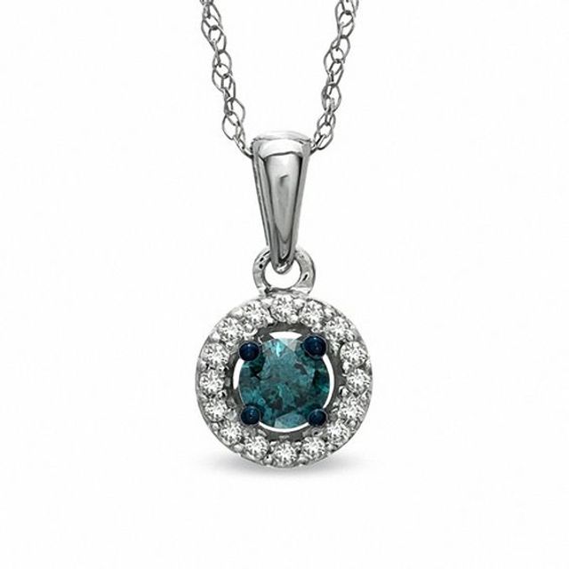 1/4 CT. T.w. Enhanced Blue and White Diamond Frame Pendant in 14K White Gold