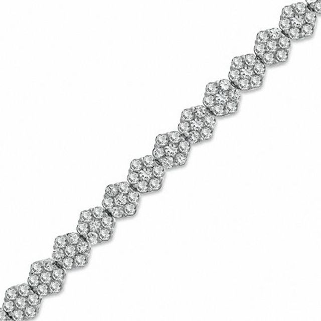 Lab-Created White Sapphire Flower Bracelet in Sterling Silver - 7.25"