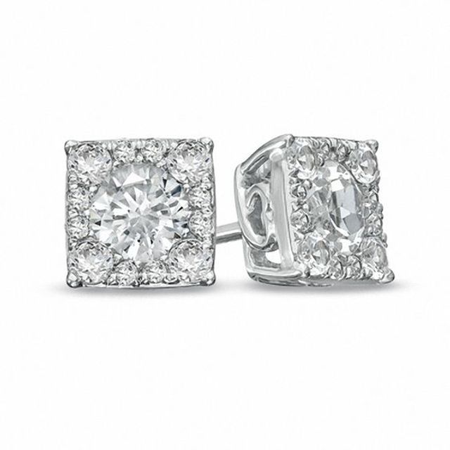 Lab-Created White Sapphire Composite Square Stud Earrings in Sterling Silver