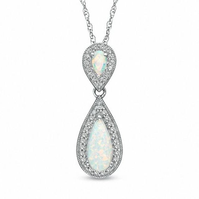 Pear-Shaped Lab-Created Opal and White Sapphire Drop Pendant in Sterling Silver