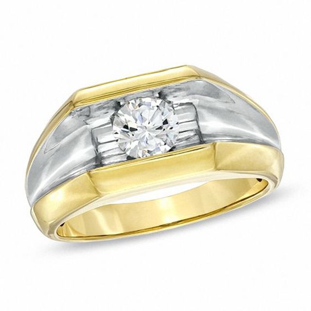 Men's 6.0mm Lab-Created White Sapphire Comfort Fit Ring in 10K White Gold