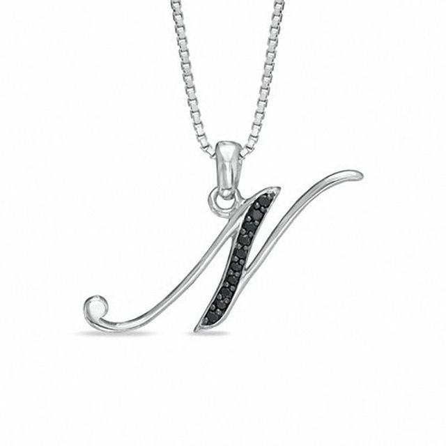 Black Diamond Accent "N" Initial Pendant in Sterling Silver