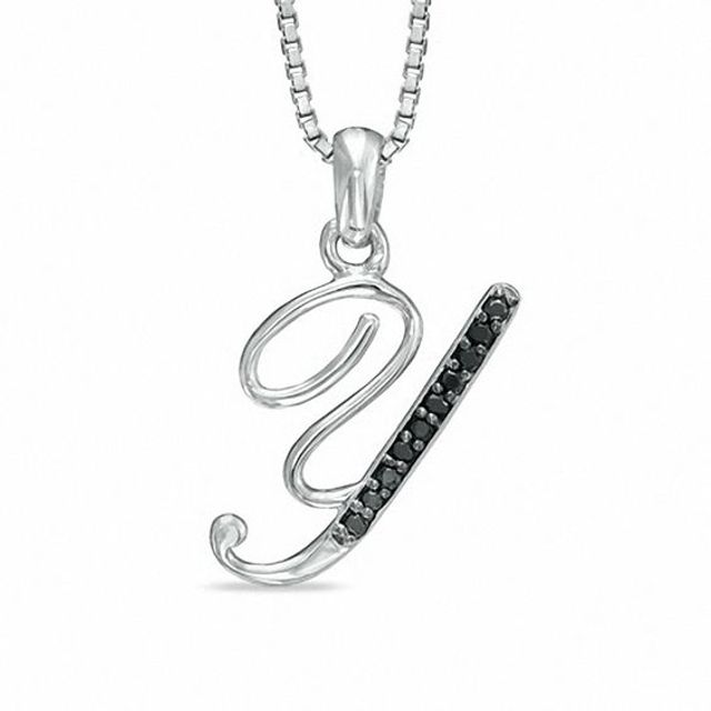 Black Diamond Accent "Y" Initial Pendant in Sterling Silver