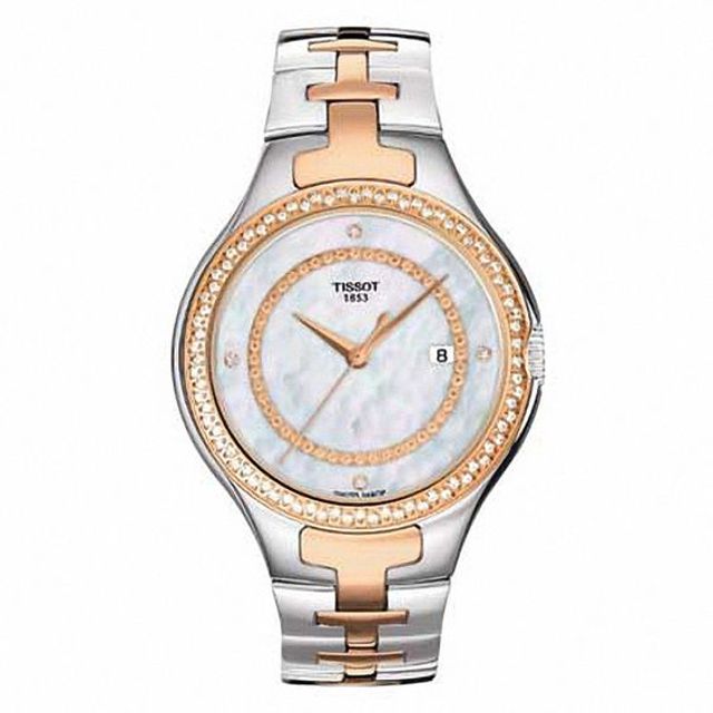Ladies' Tissot T12 Diamond Accent Two-Tone Watch with Mother-of-Pearl Dial (Model: T082.210.62.116.00)