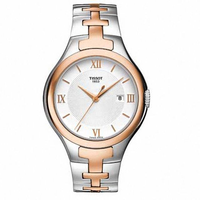 Ladies' Tissot T10 Two-Tone Watch with Silver-Tone Dial (Model: T082.210.22.038.00)