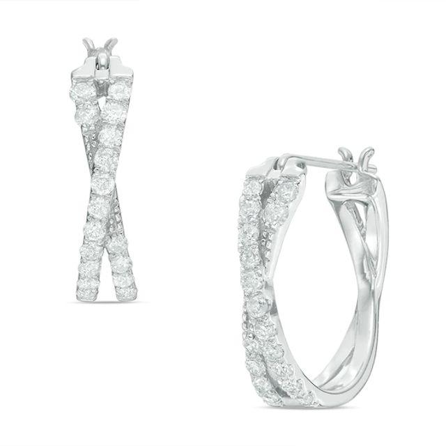 5/8 CT. T.w. Diamond Criss-Cross Hoop Earrings in 10K White Gold