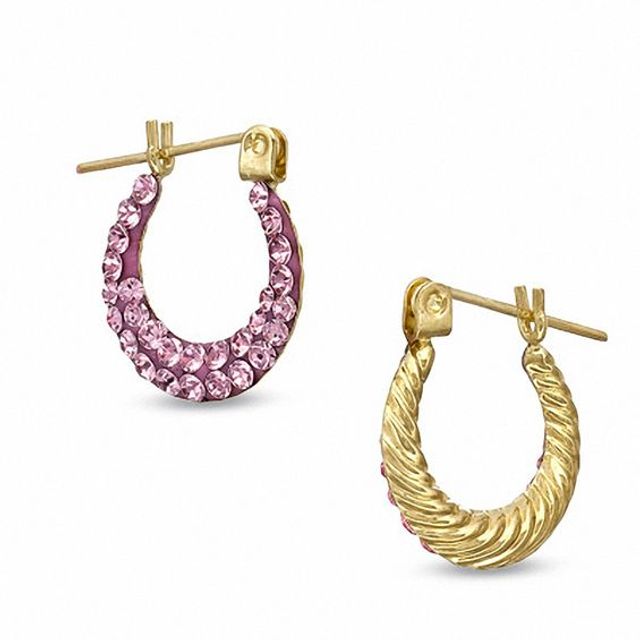 Child's Reversible Rose Crystal Hoop Earrings in 14K Gold