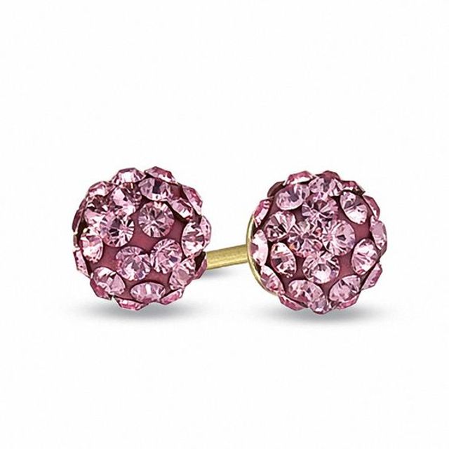 Child's Rose Crystal Ball Earrings in 14K Gold