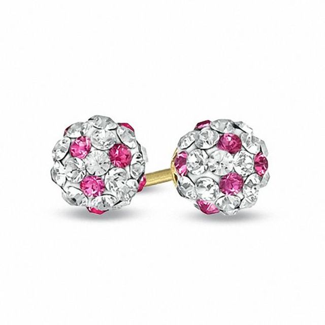 Child's Rose and White Crystal Ball Earrings in 14K Gold