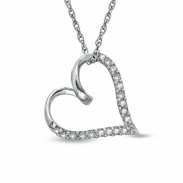 1/10 CT. T.w. Diamond Twirl Tilted Heart Pendant in Sterling Silver