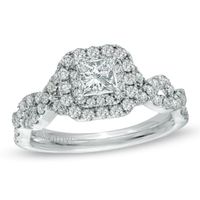 Vera Wang Love Collection 1 CT. T.w. Princess-Cut Diamond Double Frame Twist Engagement Ring 14K White Gold