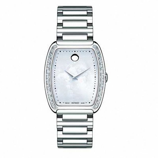 Ladies' Movado Concerto Diamond Accent Watch with White Mother-of-Pearl Tonneau Dial (Model: 0606548)