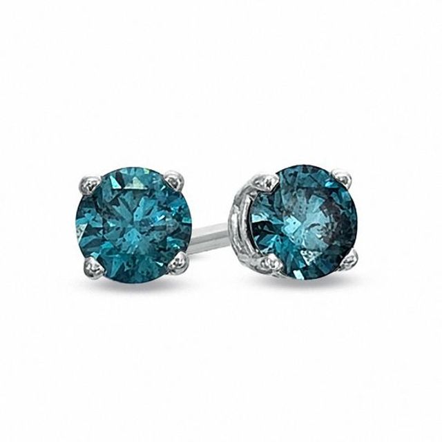 1/2 CT. T.w. Enhanced Blue Diamond Solitaire Stud Earrings in 10K White Gold