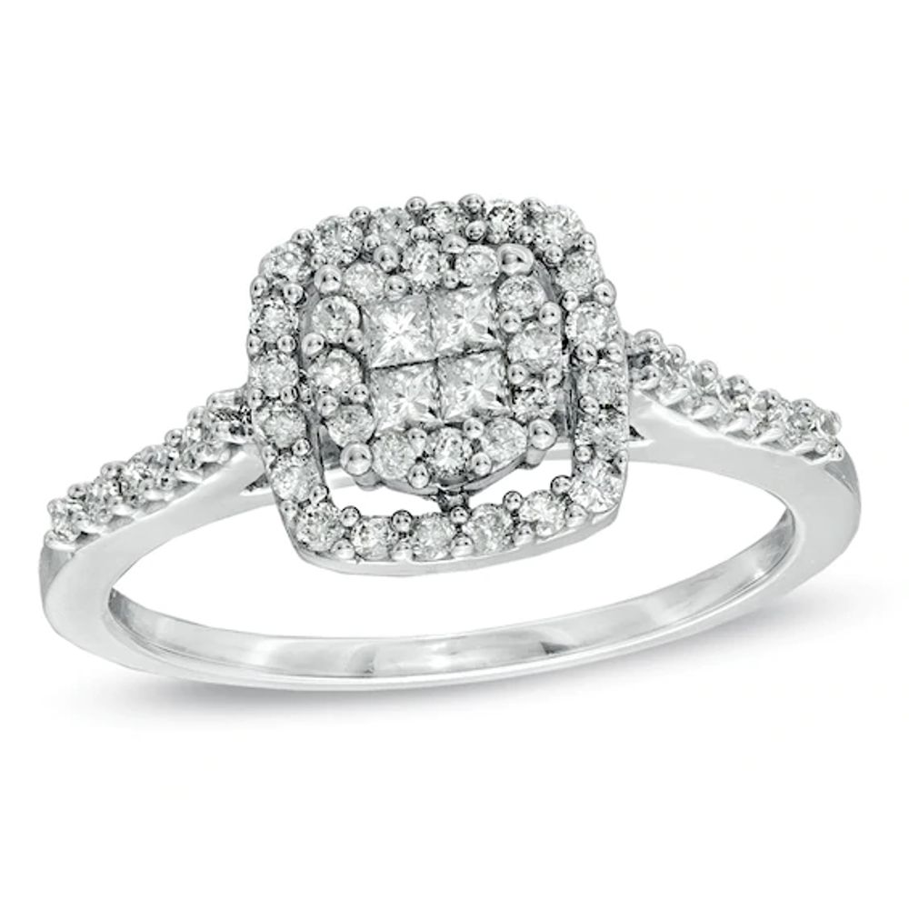 Amazon.com: EternalDia 1 Cttw Princess-Cut Quad Diamond Frame Vintage-Style Engagement  Wedding Ring Bridal Set in 10K White Gold (I-J/12) : Clothing, Shoes &  Jewelry