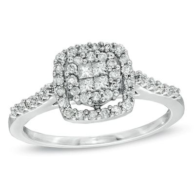 1/2 CT. T.w. Quad Princess-Cut Diamond Frame Ring in 10K White Gold