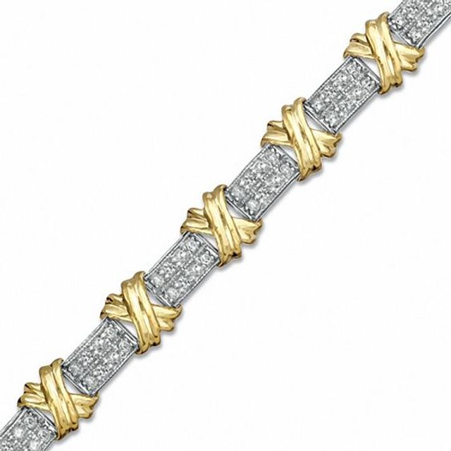 Lab-Created White Sapphire "X" Bracelet in Sterling Silver with 14K Gold Plate