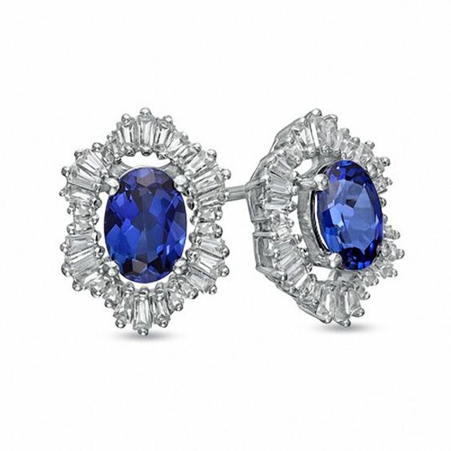 Oval Lab-Created Blue and White Sapphire Stud Earrings in Sterling Silver