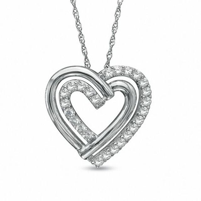 Lab-Created White Sapphire Double Heart Pendant in Sterling Silver