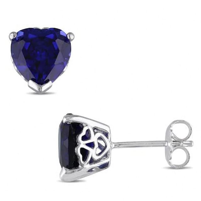 8.0mm Heart-Shaped Lab-Created Blue Sapphire Stud Earrings in Sterling Silver