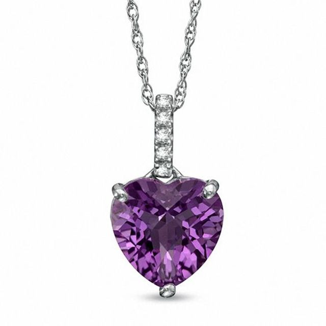 10.0mm Heart-Shaped Amethyst and Lab-Created White Sapphire Pendant in Sterling Silver