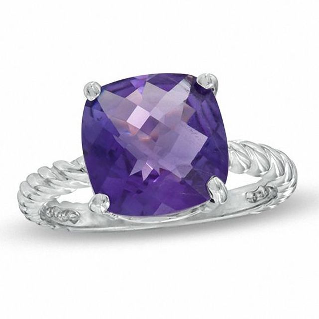 10.0mm Cushion-Cut Amethyst Twisted Band Ring in 10K White Gold