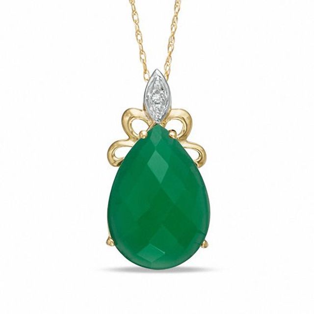 Pear-Shaped Green Chalcedony and Diamond Accent Pendant in 10K Gold