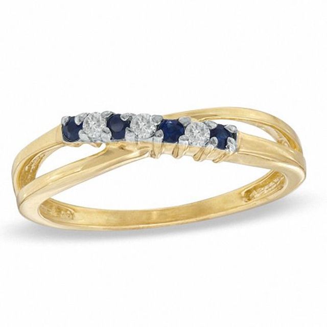 Blue Sapphire and Diamond Accent Cross-Over Ring in 10K Gold