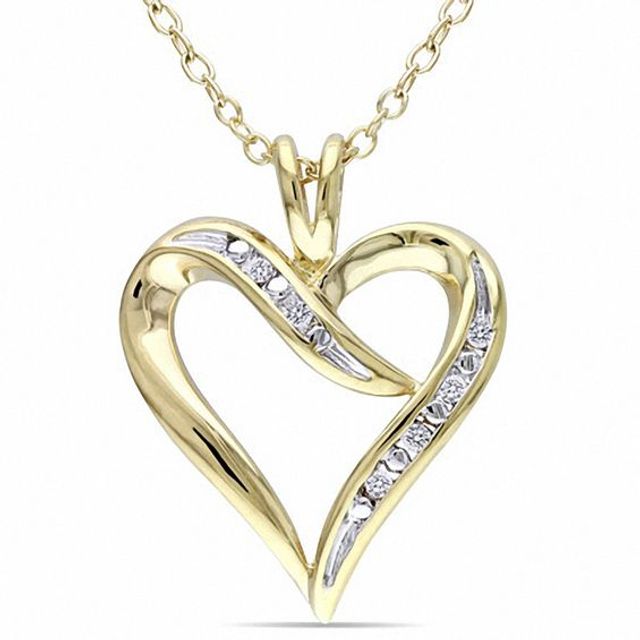 1/20 CT. T.w. Diamond Heart-Shaped Ribbon Pendant in Sterling Silver with Yellow Rhodium