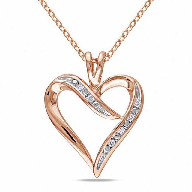 1/20 CT. T.w. Diamond Heart-Shaped Ribbon Pendant in Sterling Silver with Rose Rhodium