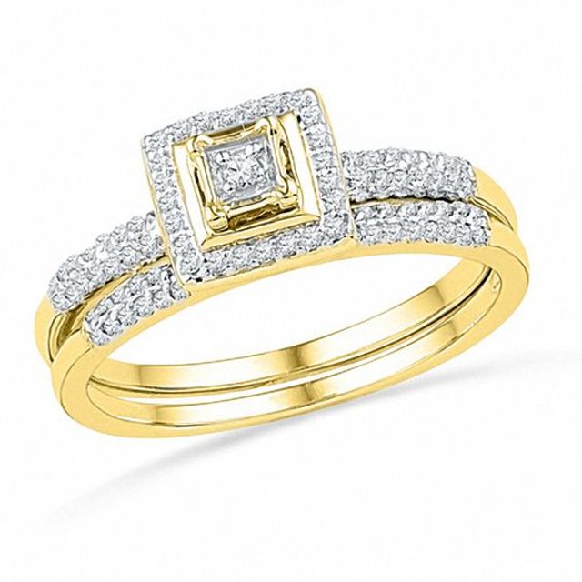 1/4 CT. T.w. Diamond Square Frame Bridal Set in 10K Gold