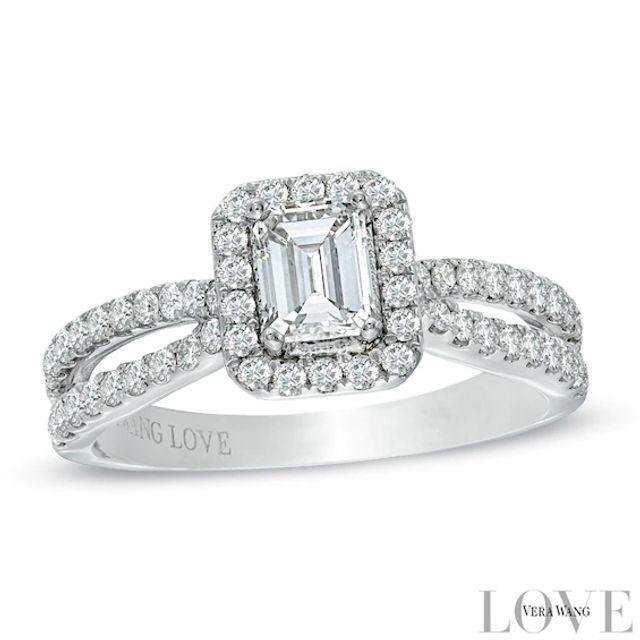 Vera Wang Love Collection 1 CT. T.w. Emerald-Cut Diamond Split Shank Ring in 14K White Gold