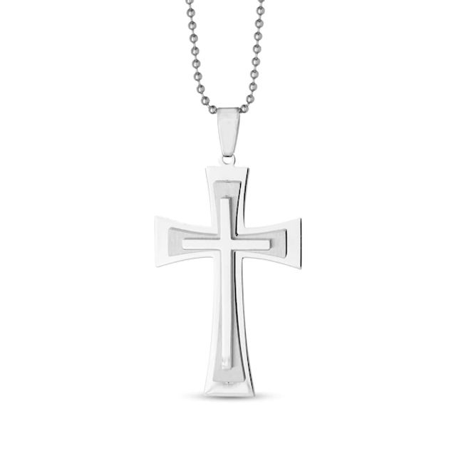 Men's 1/6 CT. T.W. Black Diamond Cross Pendant in Stainless Steel with  Black Ion-Plate - 24