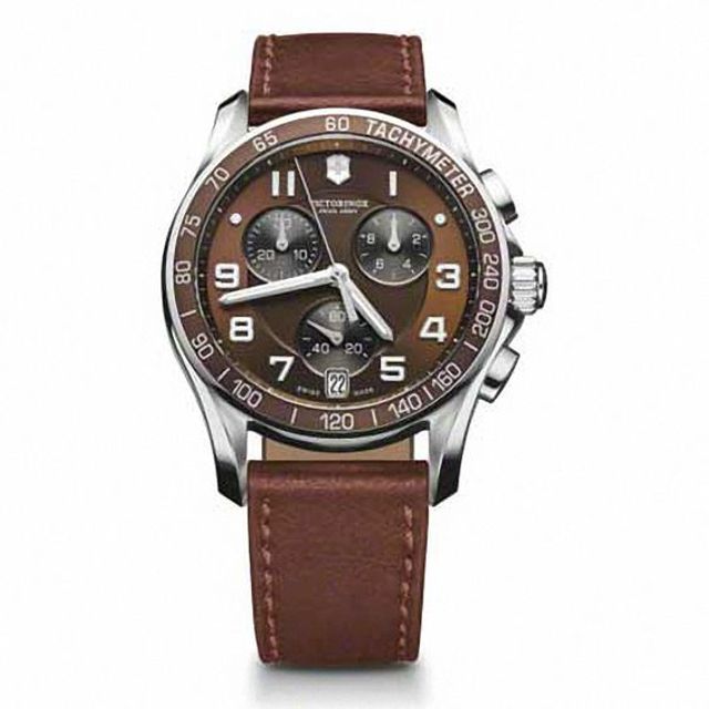 Men's Victorinox Swiss Army Classic Chronograph Strap Watch with Brown Dial (Model: 241498)