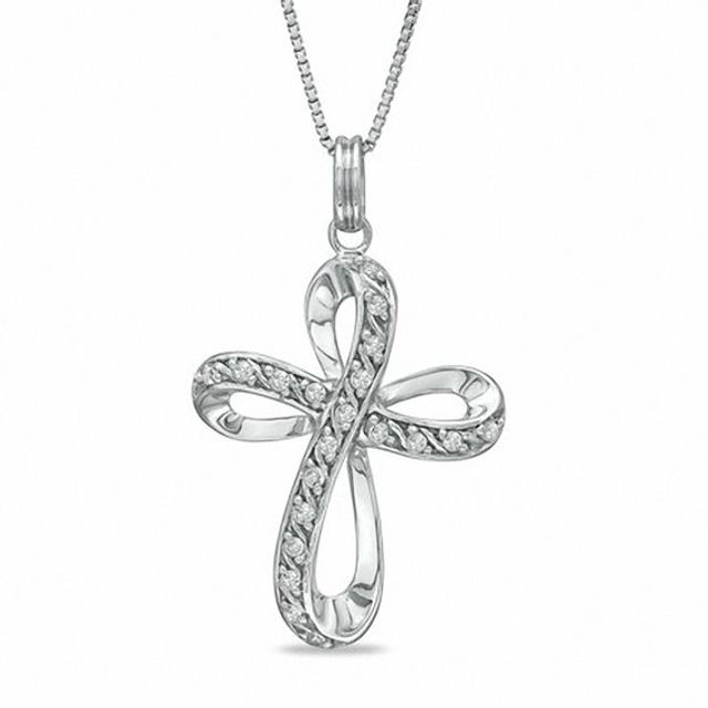 1/8 CT. T.w. Diamond Looped Cross Pendant in Sterling Silver