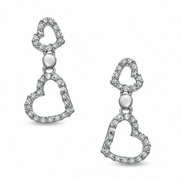 1/5 CT. T.w. Diamond Double Heart Drop Earrings in Sterling Silver