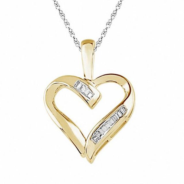 1/20 CT. T.w. Baguette Diamond Heart Pendant in 10K Gold