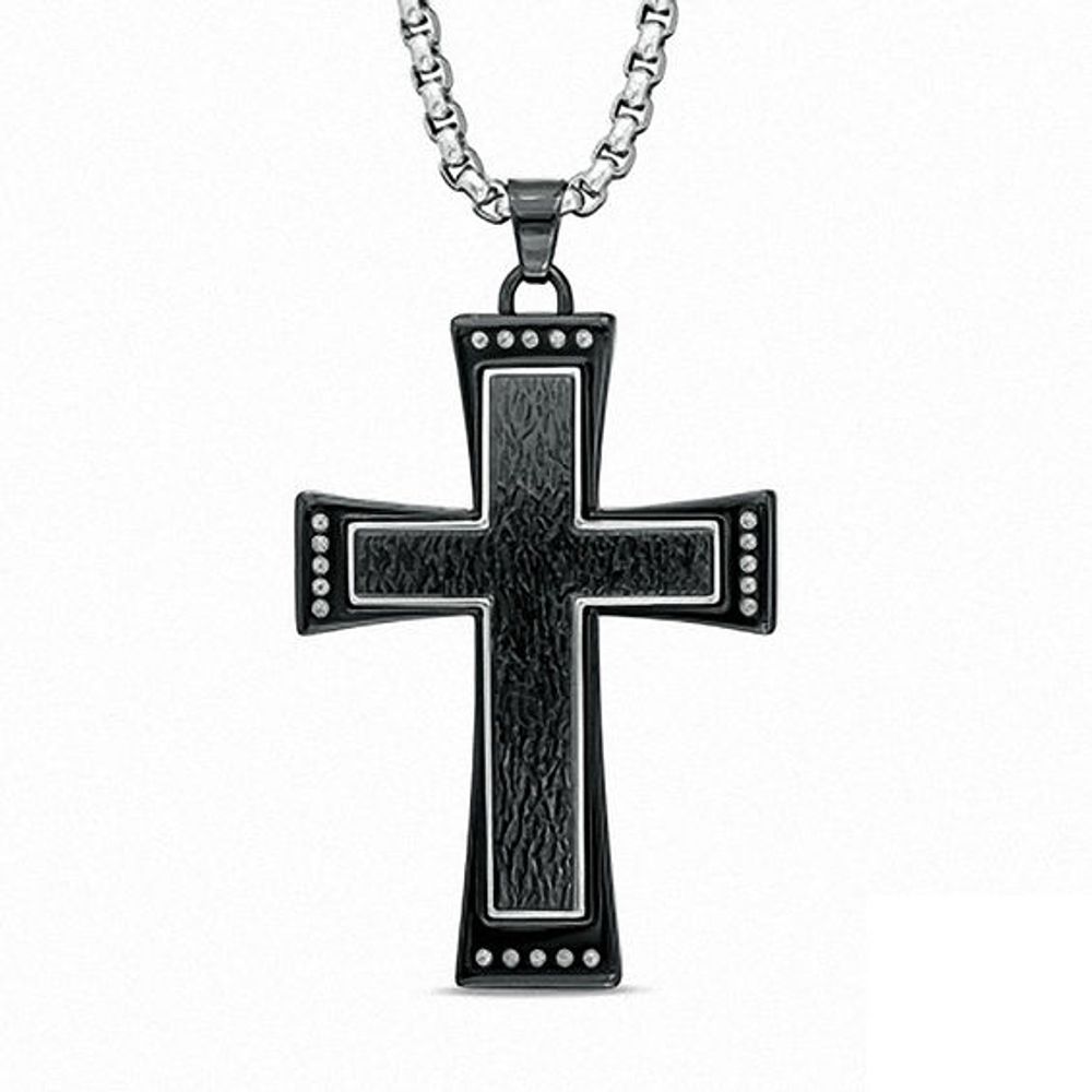 Men's 1/4 CT. T.w. Diamond Cross Pendant in Two-Tone Stainless Steel - 36"