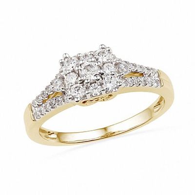 1/2 CT. T.w. Multi-Diamond Square Ring in 10K Gold