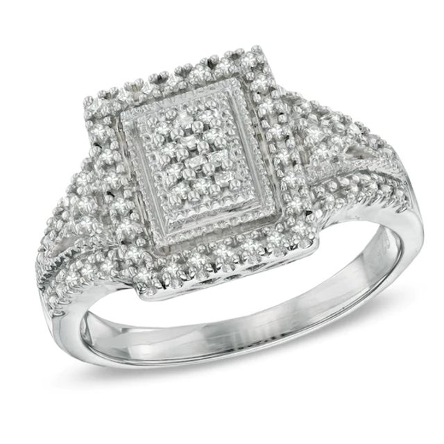 1/3 CT. T.w. Princess-Cut Diamond Rectangular Frame Ring in Sterling Silver