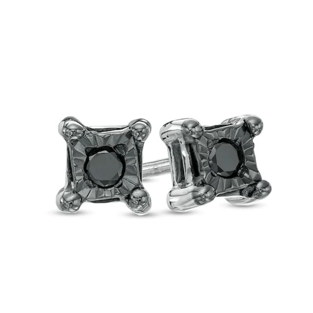 Black Diamond Accent Square Stud Earrings in Sterling Silver