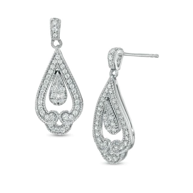1/2 CT. T.w. Diamond Looped Double Teardrop Earrings in Sterling Silver