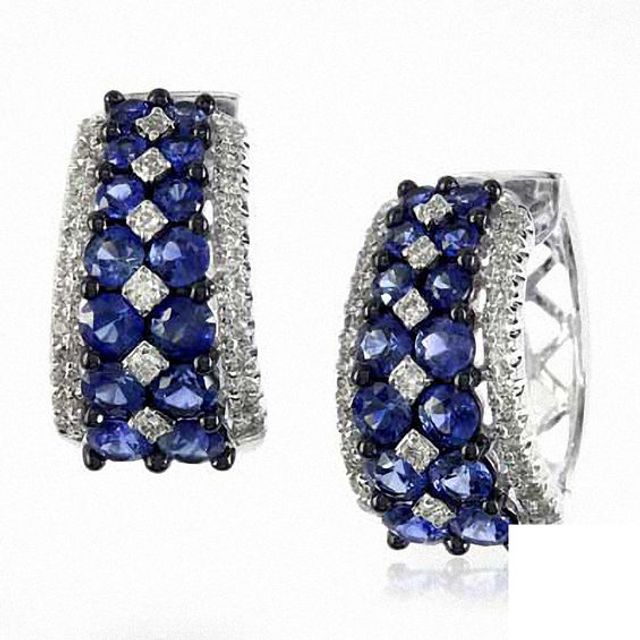 Effyâ¢ Collection Blue Sapphire and 1/3 CT. T.w. Diamond Earrings in 14K White Gold