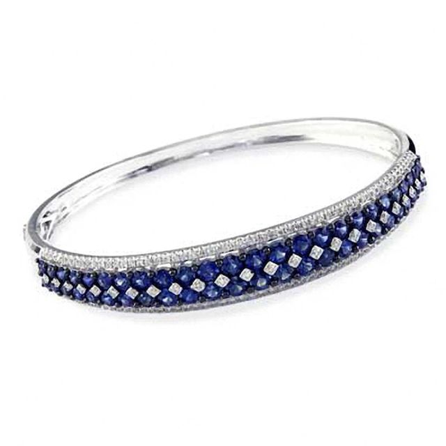 Effyâ¢ Collection Blue Sapphire and 7/8 CT. T.w. Diamond Bangle in 14K White Gold