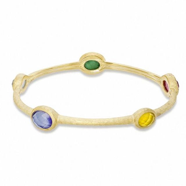 Multi-Gemstone Bangle in Sterling Silver with 18K Gold Plate - 8.0"