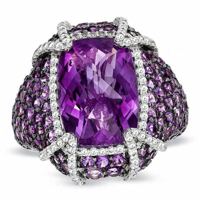 Cushion-Cut Amethyst and White Topaz Ring in Sterling Silver