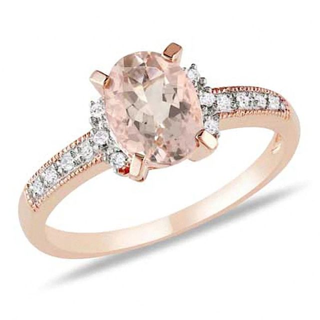 Oval Morganite and 1/15 CT. T.w. Diamond Engagement Ring Rose Rhodium Sterling Silver